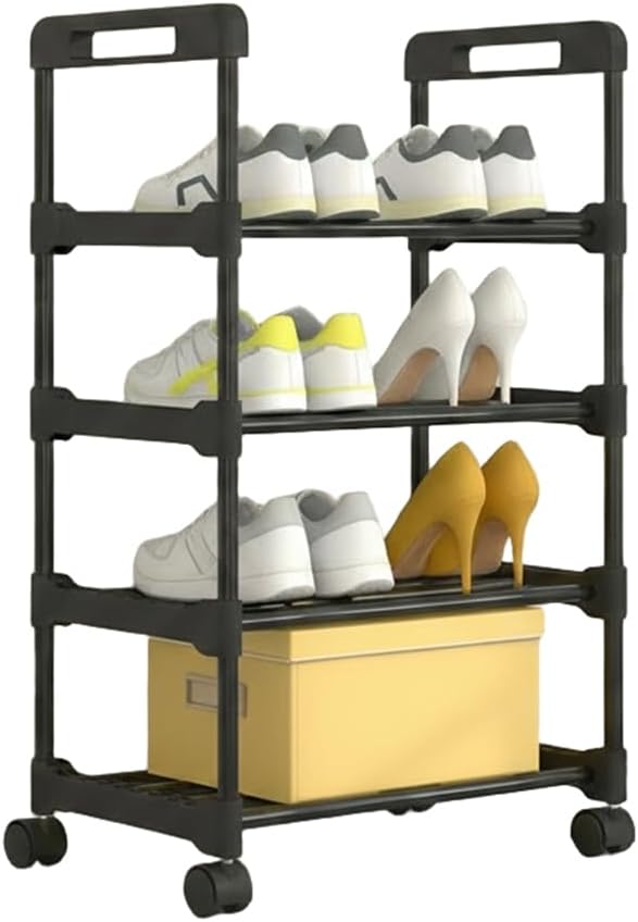 4-Tier Rolling Shoe Rack with Wheels – Space-Saving Shoe Organizer Shelf for Entryway, Bedroom, Living Room