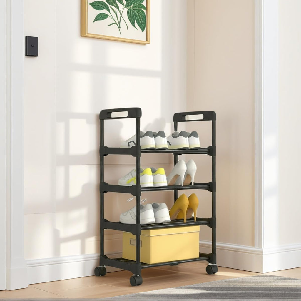 4-Tier Rolling Shoe Rack with Wheels – Space-Saving Shoe Organizer Shelf for Entryway, Bedroom, Living Room