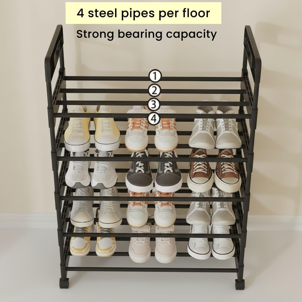 4-Tier Rolling Shoe Rack with Wheels – Space-Saving Shoe Organizer Shelf for Entryway, Bedroom, Living Room